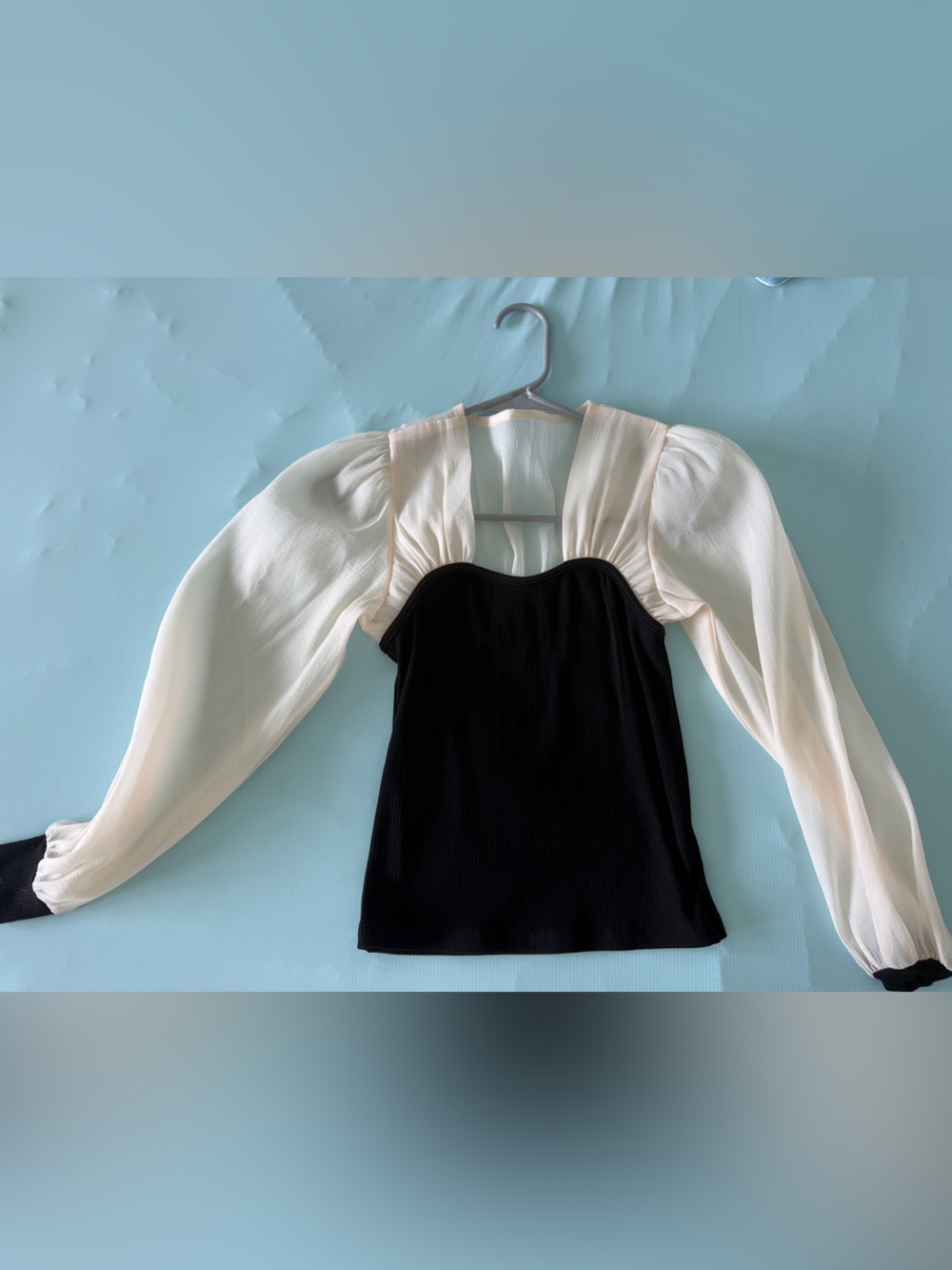 J.ING Black Bodice with Cream Puff Sleeve Crop Top